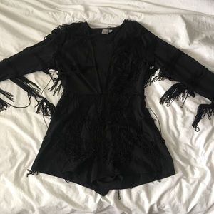 ASOS BLACK FRINGE PLAY SUIT